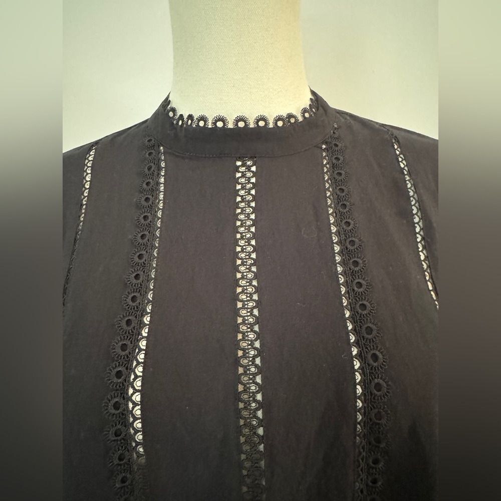 Ann Taylor Tall Eyelet Pintucked Blouse Black Size Small Tall - Picture 5 of 13